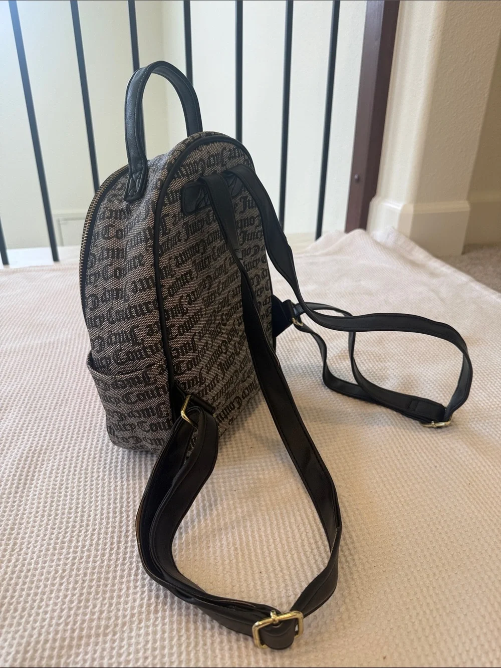 Juicy Couture Black Logo Mini Backpack with Hot Pink Heart Pocket